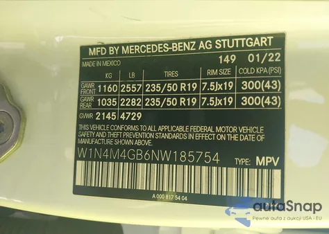 2022 Mercedes-Benz Glb 250 z USA, uszkodzony, nr VIN W1N4M4GB6NW185754